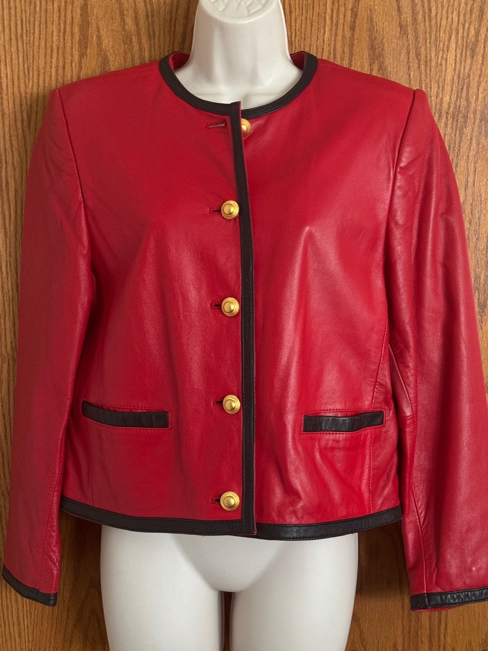 Vintage Lord & Taylor Petites Red Lambskin Jacket Leather Coat Women's Size 10P